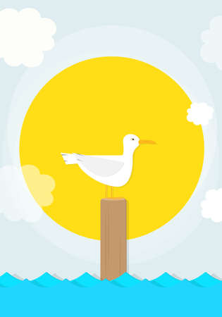 cartoon seagull sits on a poleのイラスト素材