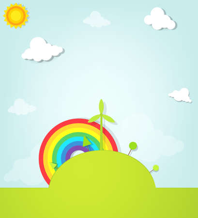 windmill on a hill in the cloudsのイラスト素材