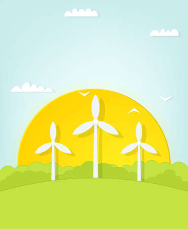 windmills on sunset backgroundのイラスト素材