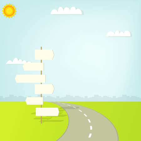 road with direction sign and cloudsのイラスト素材