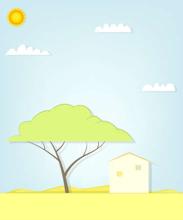 tree and house in the desert.のイラスト素材