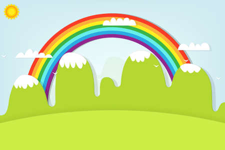 mountain landscape and rainbow. のイラスト素材