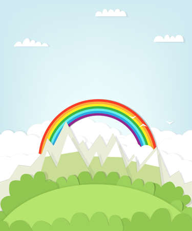 cutout mountain landscape with rainbow.のイラスト素材