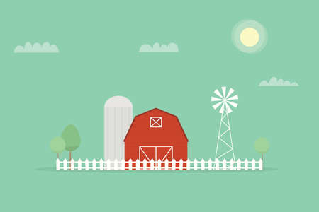 Red farm, windmill and silos