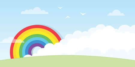 Rainbow with big cloudの写真素材