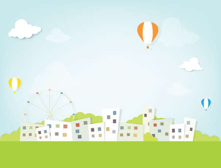 Hot air balloons over the cityのイラスト素材