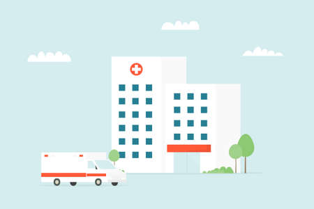 medical clinic building with ambulance carのイラスト素材