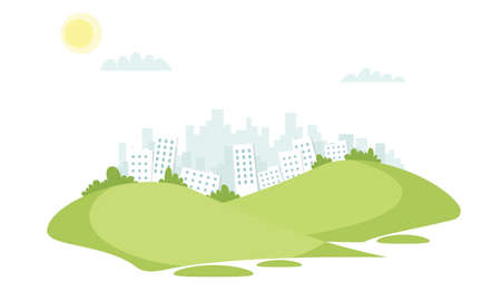 grass field vector landscape with buildings in the backgroundのイラスト素材