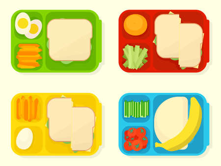 open plastic school lunch boxのイラスト素材