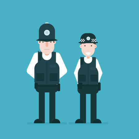 British police officers. Vector illustration isolated on greenのイラスト素材