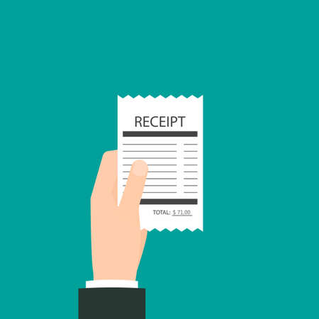 hand holding receipt. Vector illustration isolated on white backgroundのイラスト素材