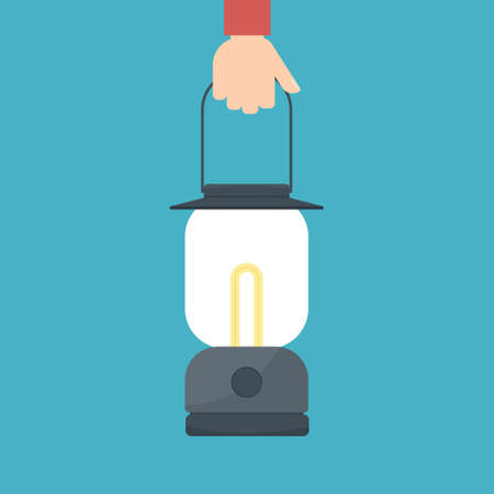hand holding camping lanternのイラスト素材