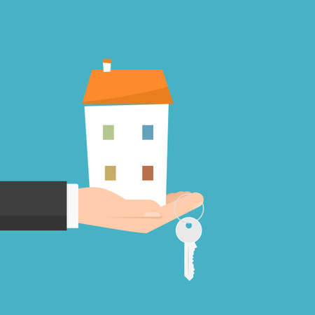 hand holding house and key. Vector illustrationのイラスト素材