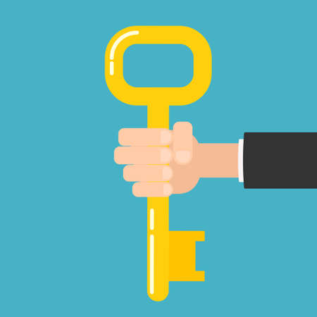 hand holding golden key. Vector illustration isolatedのイラスト素材