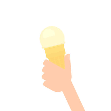 hand holding ice cream cone. Vector illustration isolated on white backgroundのイラスト素材