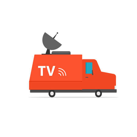 red tv van. Vector illustration isolated on white backgroundのイラスト素材