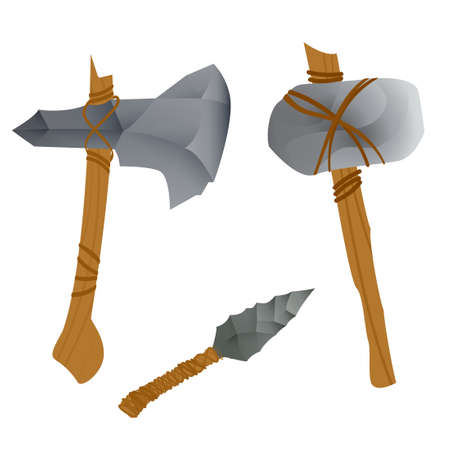 Stone age weapons. Vector illustration isolated on white backgroundのイラスト素材