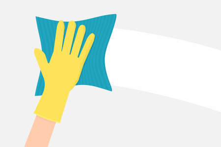 hand in yellow glove holding sponge. Vector illustrationのイラスト素材