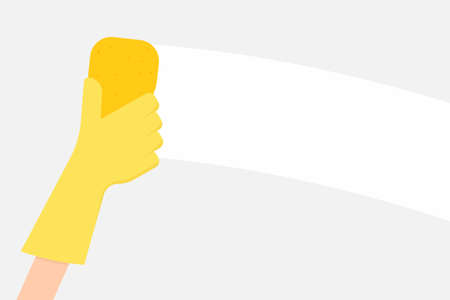hand in yellow glove holding sponge. Vector illustrationのイラスト素材