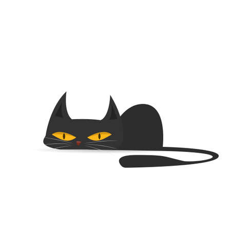 Cartoon black cat. Vector illustration isolated on white backgroundのイラスト素材