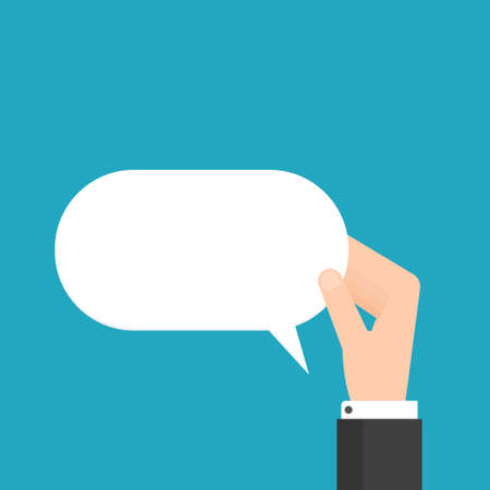 hand holding speech bubble. Vector illustration isolated on backgroundのイラスト素材