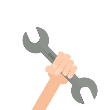 Hand holding spanner. Vector illustration isolated on white backgroundのイラスト素材
