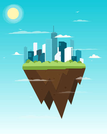 Floating city in sky. Vector illustration isolated on white backgroundのイラスト素材