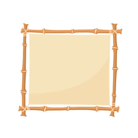 brown bamboo border. square bamboo frame with canvas. Vector illustration isolated on white backgroundのイラスト素材