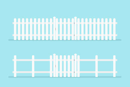 white picket fence with gate. Vector illustration isolated on backgroundのイラスト素材