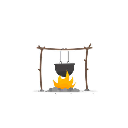 Camp fire with potのイラスト素材