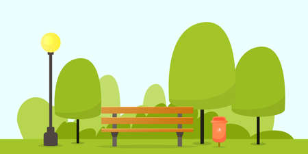 Park with bench and streetlight vector illustrationのイラスト素材