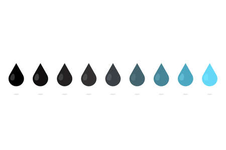 Water drop icon set. From black to clean. Vector illustration isolated on white backgroundのイラスト素材