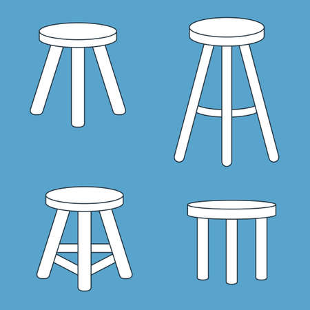 Three legged stool set. Vector illustration
