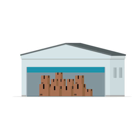 warehouse building with open doorのイラスト素材