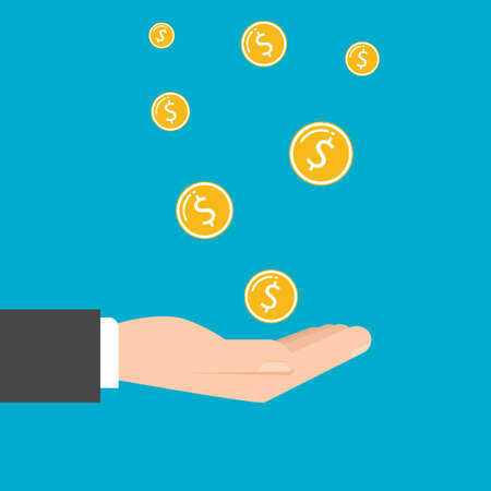 Golden coin with dollar sign falling to handのイラスト素材