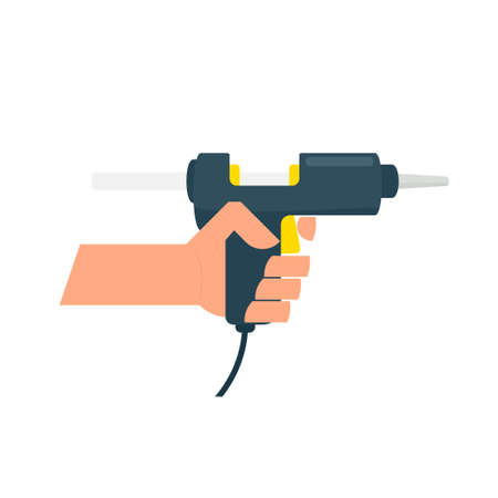 Hand holding hot glue gun.のイラスト素材