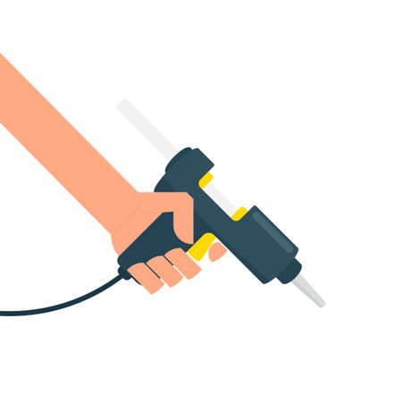 Hand holding hot glue gun.のイラスト素材