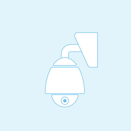 Dome security camera outline icon isolated on a blue background