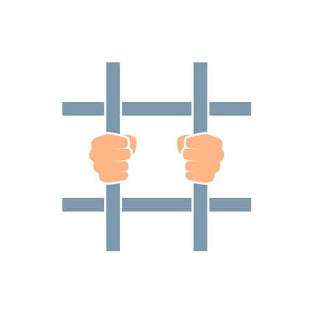 Hands behind bars. Prison clipart isolated on white backgroundのイラスト素材