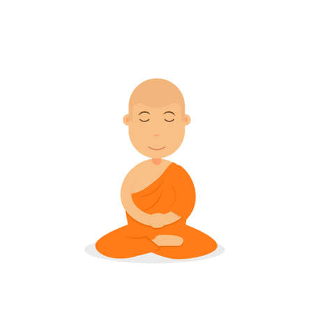 Buddhist monk in orange robes praying. Vector illustration isolated on white backgroundのイラスト素材