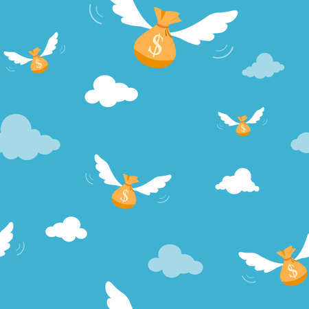 Flying money sack. Vector seamless patternのイラスト素材