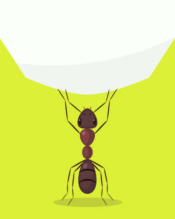 Ant lifting huge weight. Vector illustrationのイラスト素材