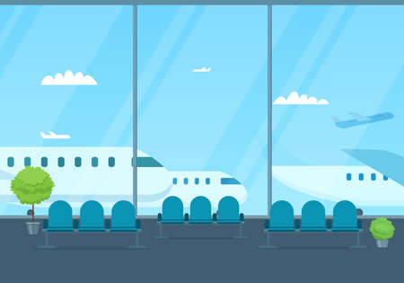 Airport lounge. View of the runway. Vector imageのイラスト素材