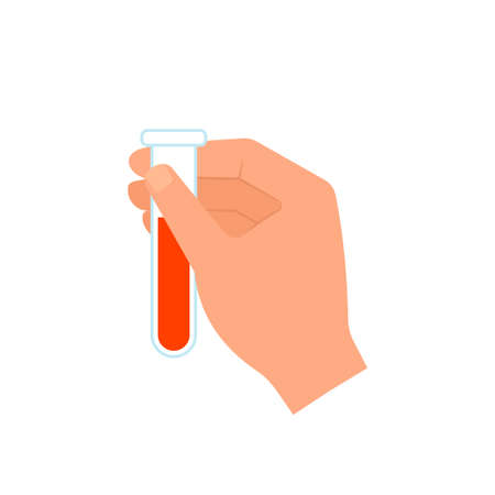 Hand holding test tube icon. Clipart image isolated on white backgroundのイラスト素材