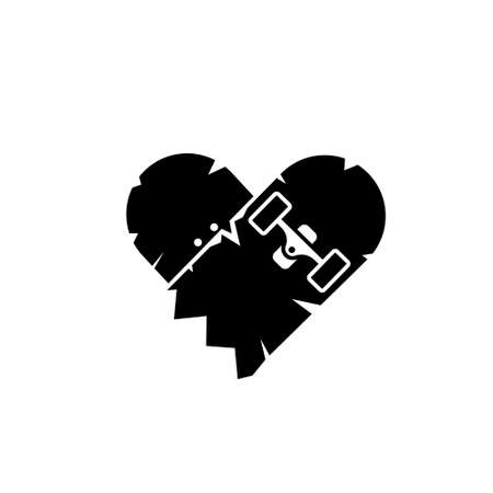 Broken skateboard heart silhouette icon. Clipart image isolated on white backgroundのイラスト素材