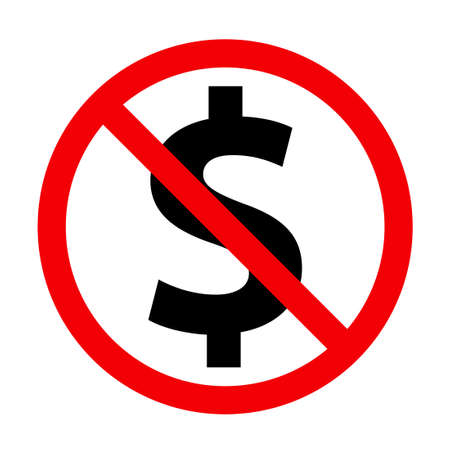 Dollar symbol in stop sign icon. No cash concept. Clipart image isolated on white backgroundのイラスト素材