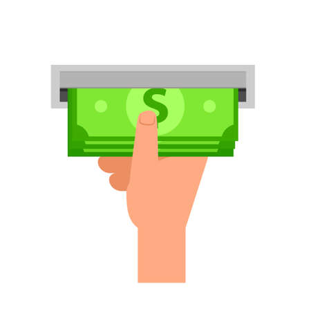 Taking cash from atm icon. Clipart image isolated on white backgroundのイラスト素材