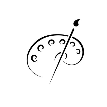 Wooden paint palette with brush icon. Clipart image isolated on white backgroundのイラスト素材