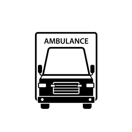Ambulance car front view silhouette icon. Clipart image isolated on white backgroundのイラスト素材
