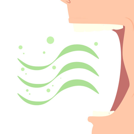 Bad breath concept image. Open mouth with green steamのイラスト素材